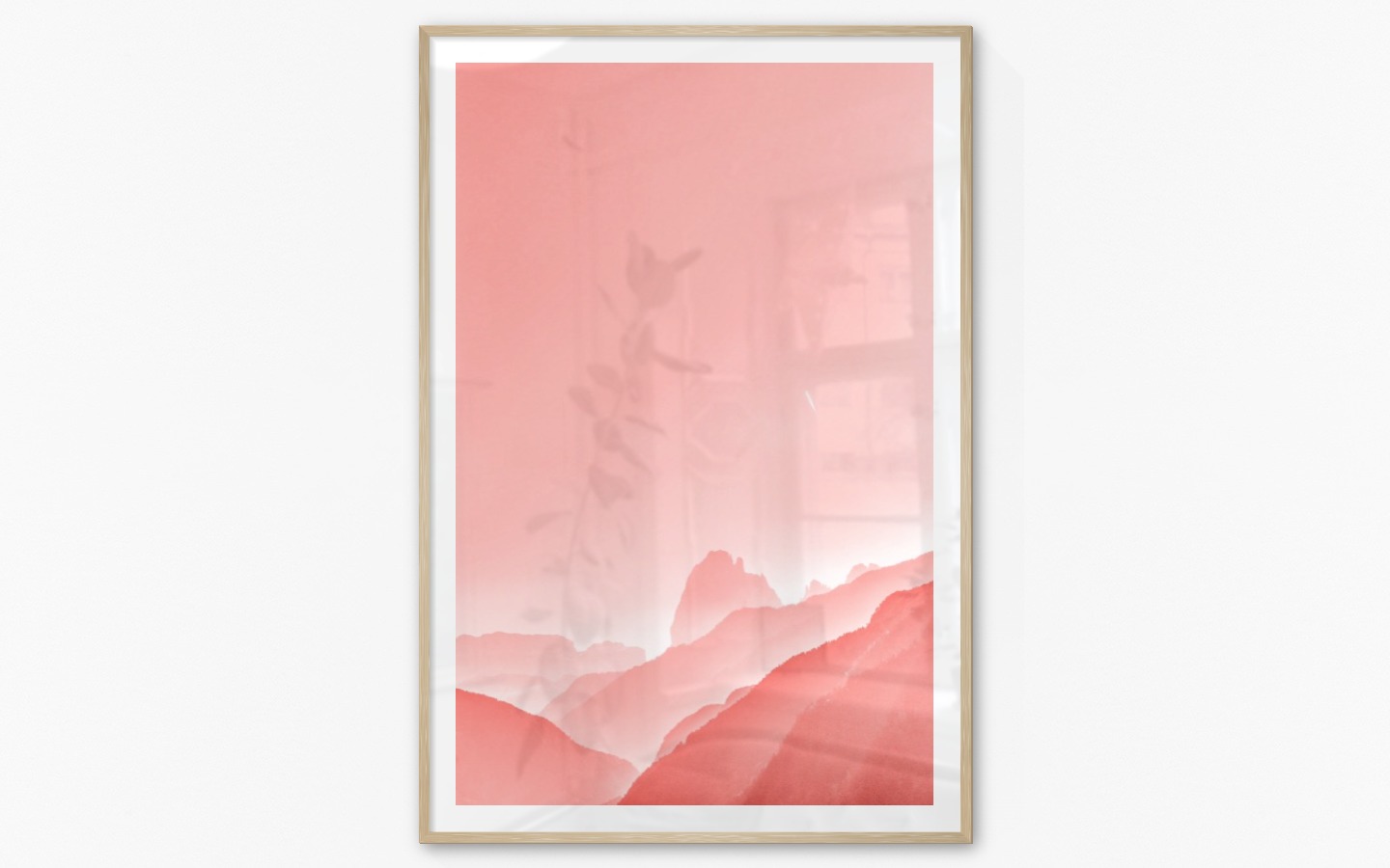 Gallery wall with picture frame in wood in size 100x150 with print "Pink sky"