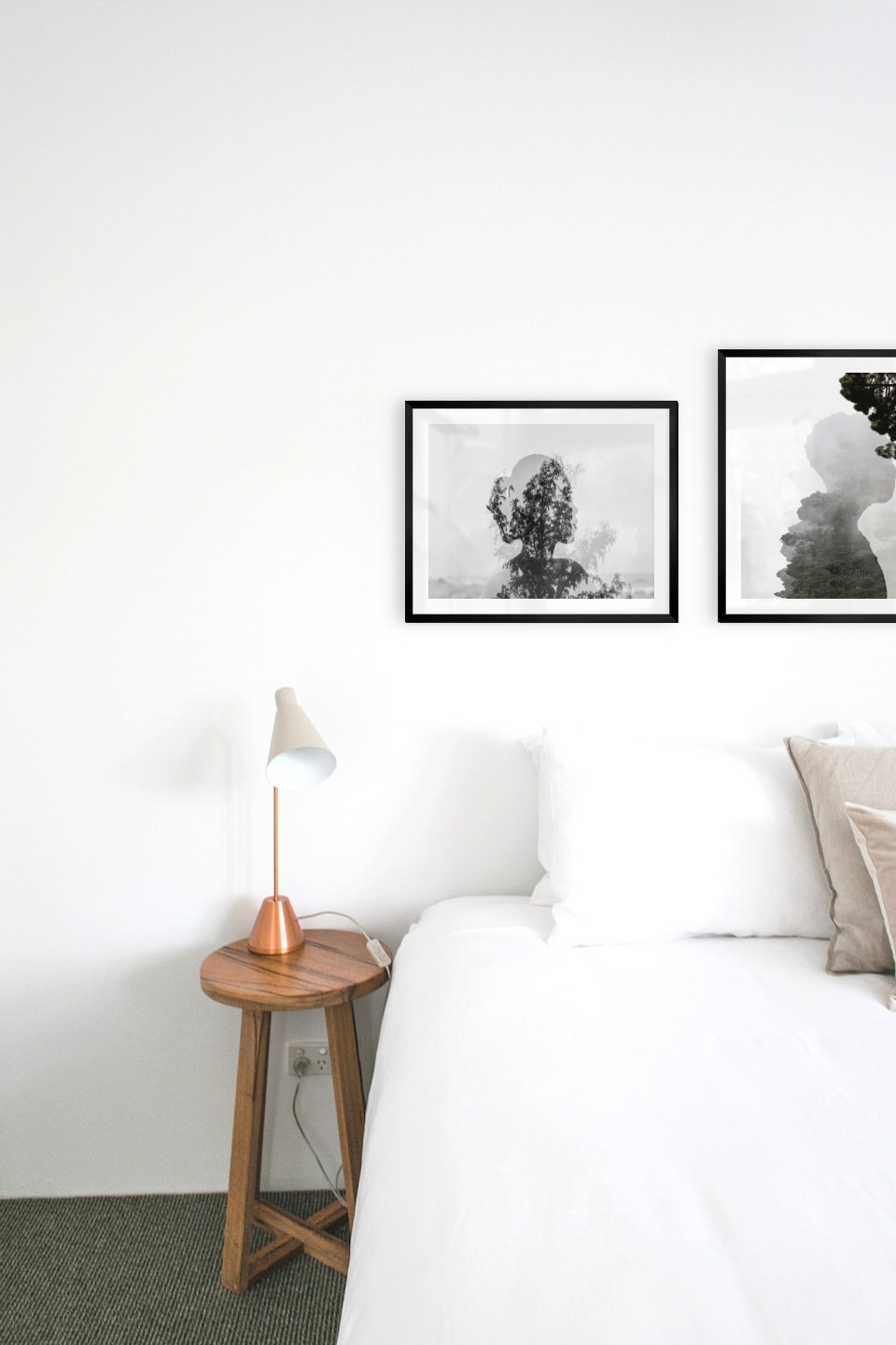 Gallery wall with picture frames in black in sizes 40x50 with prints "Trees and silhouette" and "Silhouette and tree"