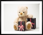 Gallery wall with picture frame in black in size 40x50 with print "Teddy bear with gifts"