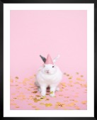 Gallery wall with picture frame in black in size 40x50 with print "Rabbit with party hat"