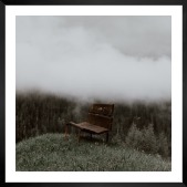 Gallery wall with picture frame in black in size 50x50 with print "Bench in misty nature"