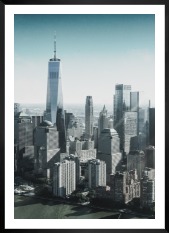 Gallery wall with picture frame in black in size 50x70 with print "Gray and blue skyline"
