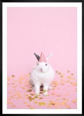Gallery wall with picture frame in black in size 50x70 with print "Rabbit with party hat"