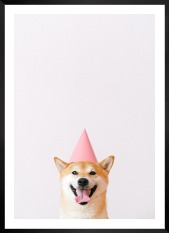 Gallery wall with picture frame in black in size 50x70 with print "Dog with pink hat"