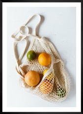 Gallery wall with picture frame in black in size 50x70 with print "Fruit in a bag"