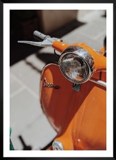 Gallery wall with picture frame in black in size 50x70 with print "Orange vespa"