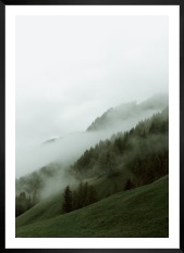 Gallery wall with picture frame in black in size 50x70 with print "Foggy slope"