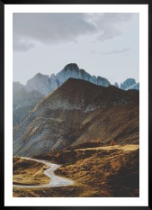 Gallery wall with picture frame in black in size 50x70 with print "Road among the mountains"