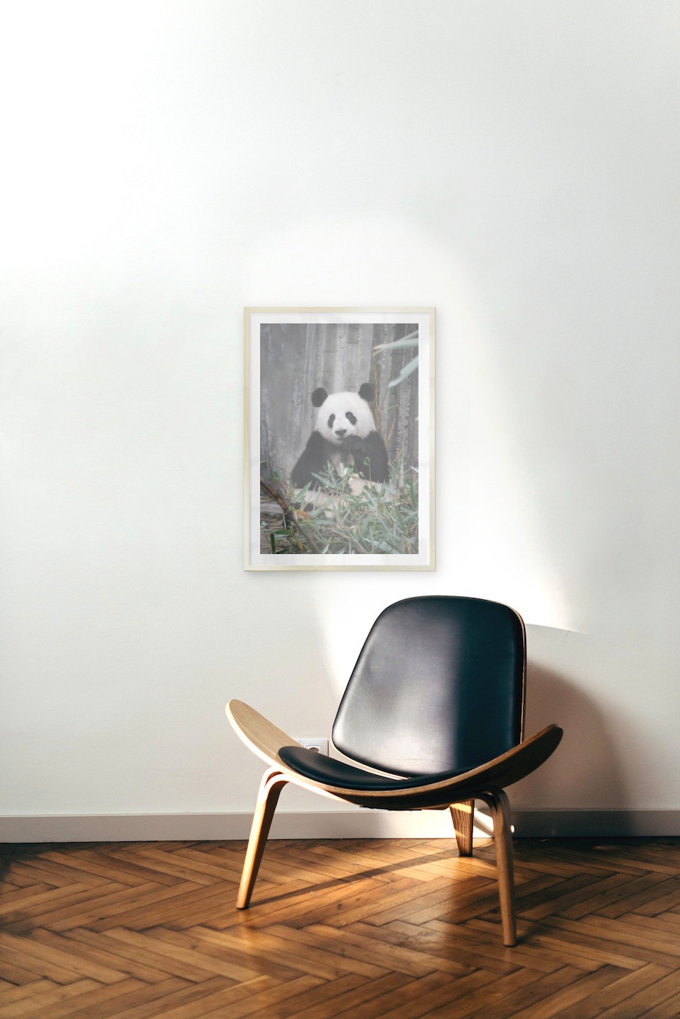 Gallery wall with picture frame in gold in size 50x70 with print "Panda"