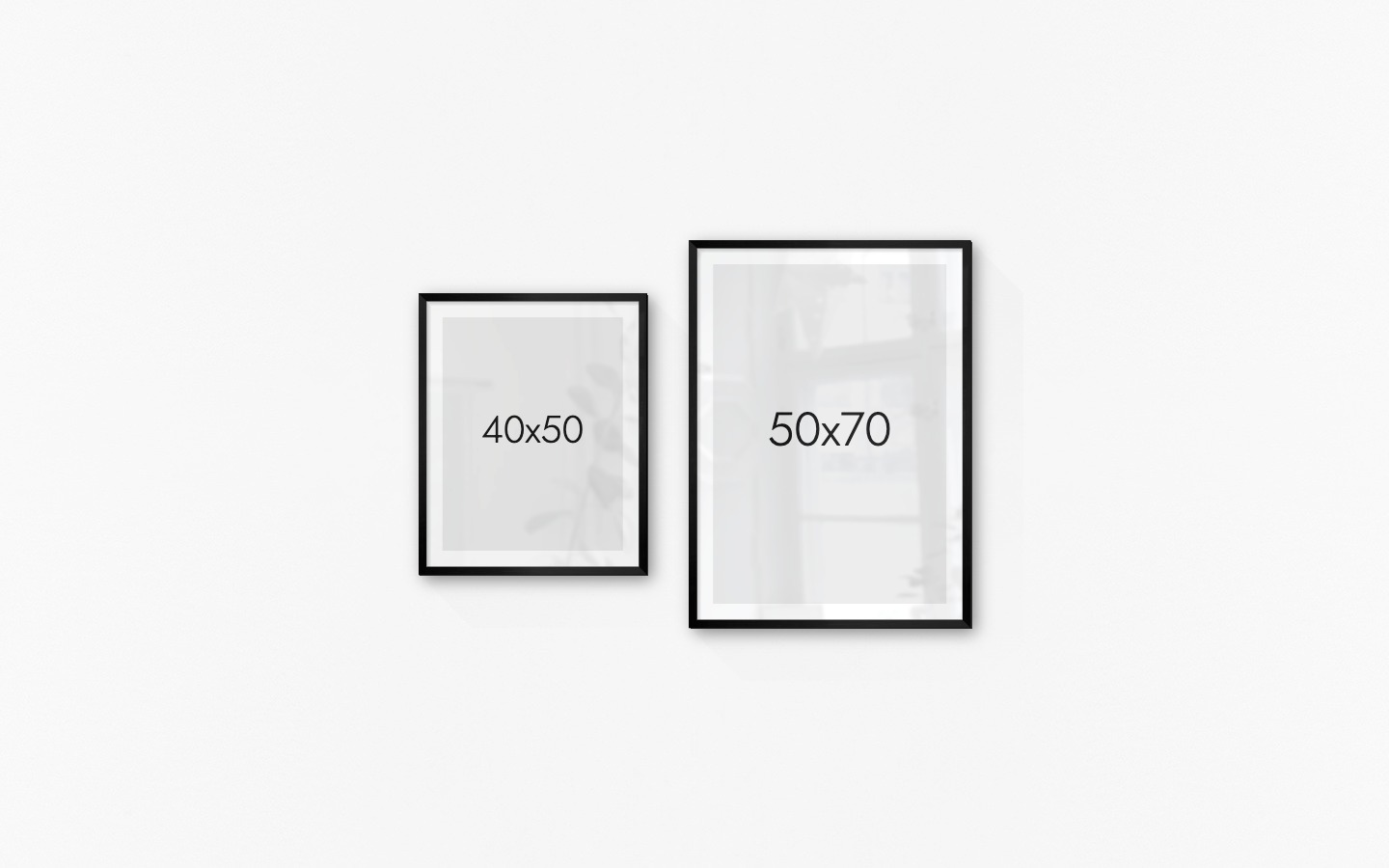 Gallery wall with picture frames in black in sizes 40x50 and 50x70