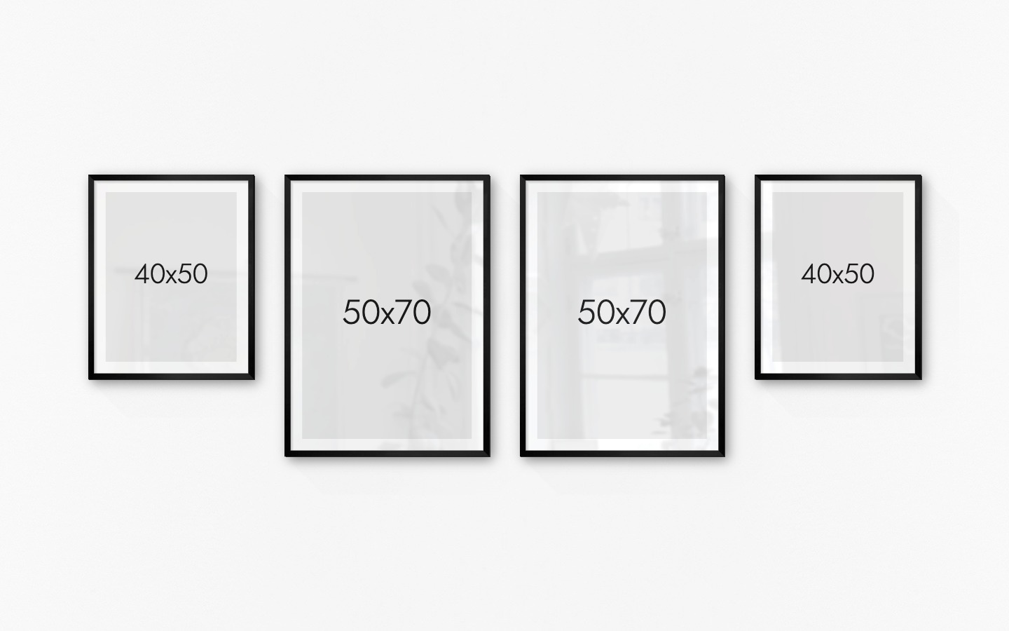 Gallery wall with picture frames in black in sizes 40x50 and 50x70